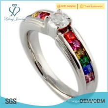 Crystal silver lgbt bands ring, lesbien amour cadeaux bijoux